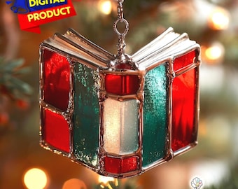 Book Ornament Stained Glass Pattern, Book  Suncatcher, Bookish Stained Glass, Home Decor Glass, Handmade Stained Glass, Wall Art Gift