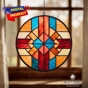 Tribal Pettern Stained Glass Pattern, Tribal Motive Suncatcher, Tribal Stained Glass Pattern, Home Decor, DIY Stained Glass, Wall Art Gift