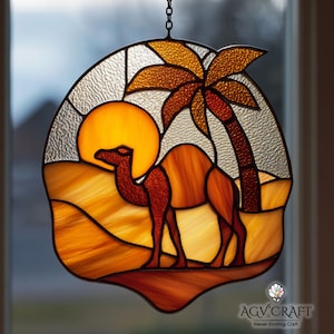 Camel And Desert Stained Glass Pattern, Desert Suncatcher, Camel Stained Glass Pattern, Home Decor Glass, DIY Stained Glass, Wall Art Gift