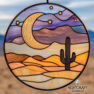 Desert Landscape Stained Glass Pattern, Desert Suncatcher, Desert Wild Stained Glass, Home Decor Glass, DIY Stained Glass, Wall Art Gift