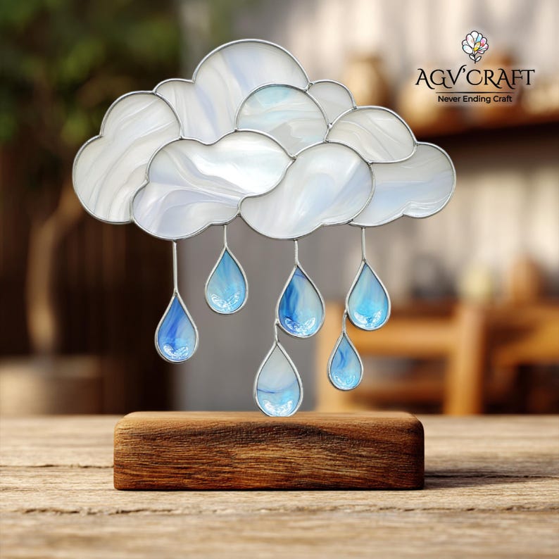 Cloud With Drop Stained Glass Pattern, Rain Drop Glass Pattern, Cloud ...