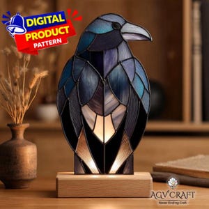 Patrón de vitral de cuervo, atrapasol de cuervo, patrón de vitral de cuervo, vidrio decorativo para el hogar, vitral DIY, regalo de arte de pared