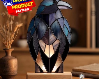 Crow Raven Stained Glass Pattern, Crow Suncatcher, Raven Stained Glass Pattern, Home Decor Glass, DIY Stained Glass, Wall Art Gift