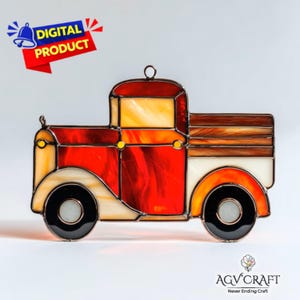 Farm Truck Stained Glass Pattern, Suncatcher PDF (Digital Download), Truck Stained Glass, Home Decor, Stained Glass PDF Pattern, Wall Art