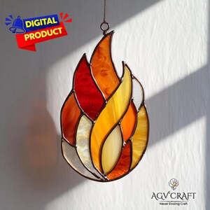 Fire Stained Glass Pattern, Fire Suncatcher, easy Fire Stained Glass Pattern, Home Decor Glass, DIY Stained Glass, Wall Art Gift