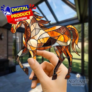 Patrón de vitral para atrapasol de caballo, decoración equina (patrón PDF)