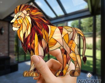 かわいいライオンのステンドグラスのサンキャッチャー、かわいい