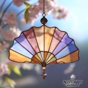 Fan Pendant Stained Glass Pattern, Fan Suncatcher, Japanese Fan Stained Glass Pattern, Home Decor Glass, DIY Stained Glass, Wall Art Gift