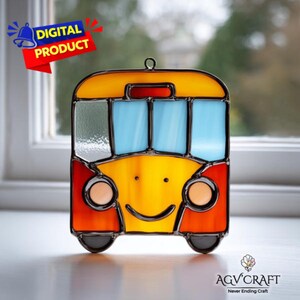 Bus Face Stained Glass Pattern, Bus Suncatcher, Transportation Stained Glass Pattern, Home Decor, DIY Stained Glass, Wall Art Gift