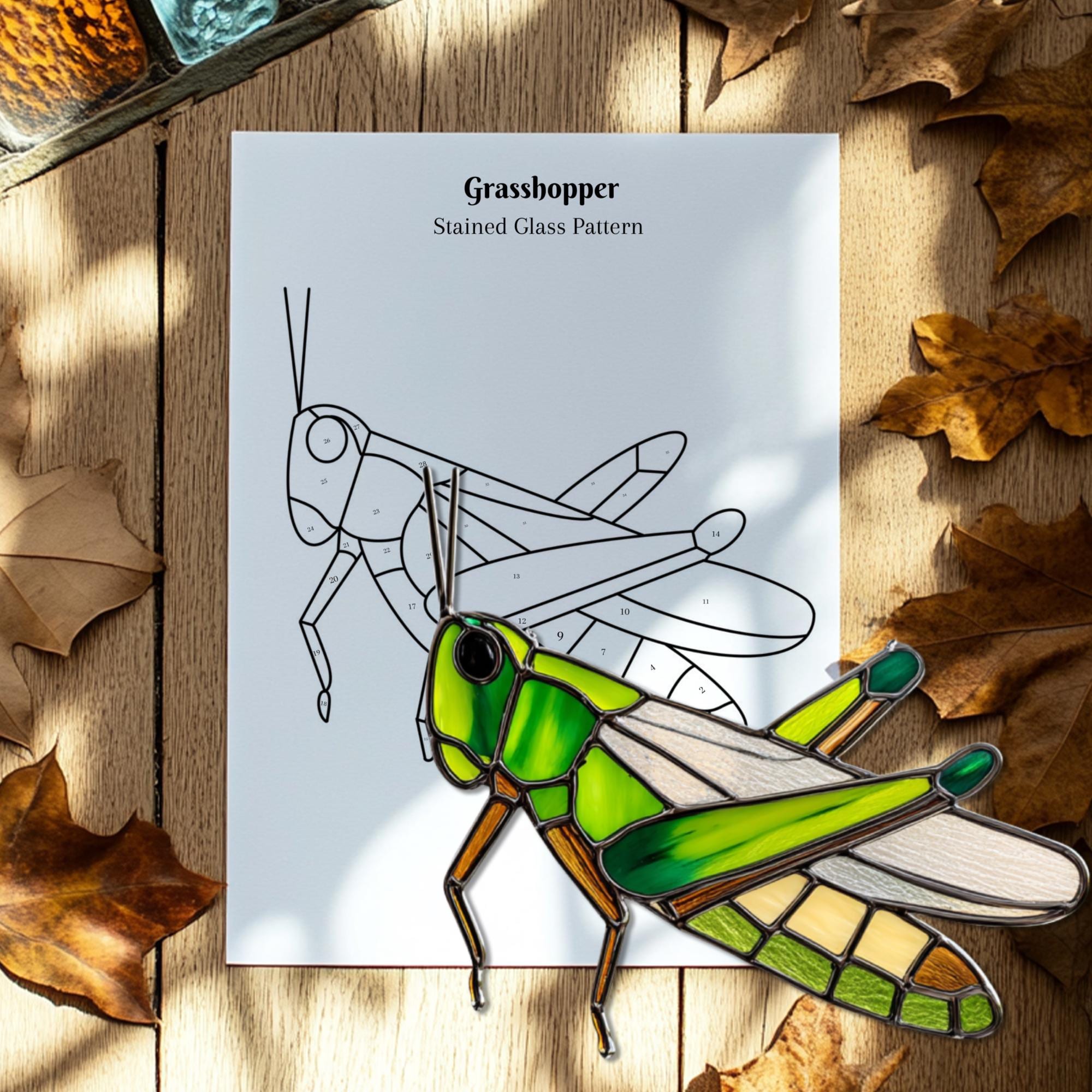 Grasshopper Suncatcher Stained Glass Pattern (PDF Pattern), Garden ...