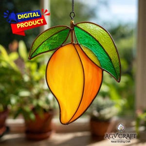 Mango Suncatcher Stained Glass Pattern, Home Decor (PDF Pattern), Slice Of Fruit Stained Glass Pattern, Home Decor Glass, Wall Art Gift