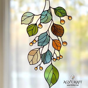 Eucalyptus Branch Stained Glass Pattern, Eucalyptus Stained Glass, Botanical Suncatcher, Home Decor Glass, DIY Stained Glass, Wall Art Gift
