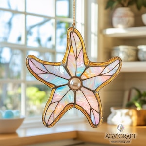 Motif de vitrail étoile de mer, attrape-soleil étoile de mer, motif de vitrail animal marin, décoration d&#39;intérieur en verre, vitrail bricolage, cadeau d&#39;art mural
