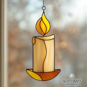 Candle Stained Glass Pattern, Candle Suncatcher, Candle Light Stained Glass Pattern, Home Decor Glass, DIY Stained Glass, Wall Art Gift