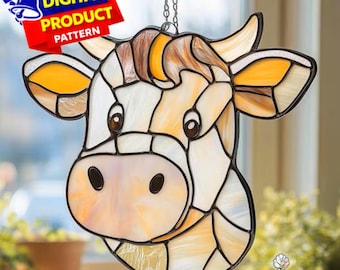 Cute Cow Stained Glass Pattern, Cow Head Suncatcher Template, Wall Art Gift (PDF Pattern)