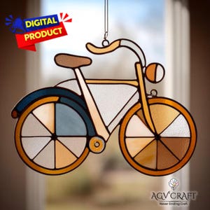 Patrón de vitral de bicicleta vintage, atrapasol de bicicleta antigua, vitral de bicicleta, decoración del hogar, vitral DIY, regalo de arte mural
