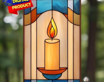 Kerzen-Buntglasmuster, brennende Kerze Suncatcher, Kerzenlicht-Buntglas, Wohnkultur-Glas, DIY-Buntglas, Wand-Kunst-Geschenk