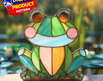 Frog Stained Glass Pattern, Frog Suncatcher template, Home Decor (PDF Pattern)