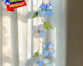 Vergissmeinnicht-Buntglasmuster, Blumenhängende Glasmalerei, Blumen-Suncatcher, Wohnkulturglas, DIY-Buntglas, Wandkunst