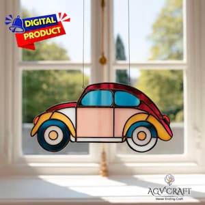 Vintage Car Stained Glass Pattern, Car Suncatcher, Car Stained Glass Pattern, Home Decor Glass, DIY Stained Glass, Wall Art Gift
