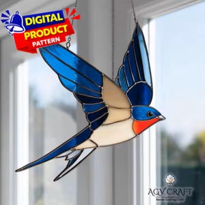 Patrón de golondrina para vitral, patrón de atrapasol de golondrina, patrón de pájaro para vitral, decoración del hogar, plantilla para vitral, regalo de arte mural