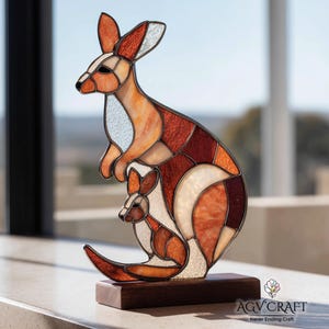 Kangaroo Stained Glass Pattern, Kangaroo Suncatcher, Kangaroo Stained Glass Pattern, Home Decor Glass, DIY Stained Glass, Wall Art Gift