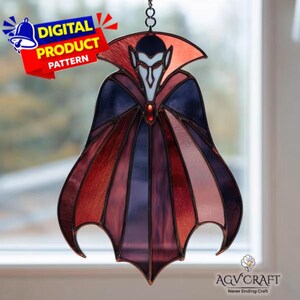 Patrón de vitral de vampiro, plantilla de atrapasol de Drácula, decoración del hogar, vitral DIY, regalo de arte de pared
