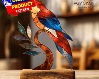 Red Cockatoo Stained Glass Pattern, Cockatoo Suncatcher Template (PDF Pattern), Wall Art Design