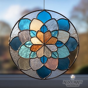 Mandala Circle Stained Glass Pattern, Mandala  Suncatcher, Mandala Stained Glass, Home Decor Glass, Handmade Stained Glass, Wall Art Gift