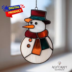Snowman Stained Glass Pattern, Snowman Suncatcher, Cute Snowman Stained Glass Pattern, Home Decor Glass, DIY Stained Glass, Wall Art Gift