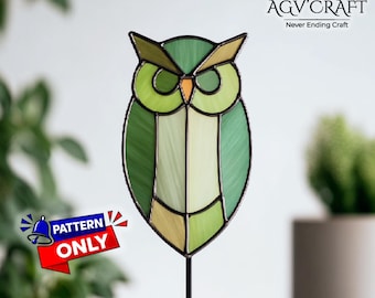 Owl Plant Stakes Stained Glass Pattern, Owl Suncatcher, Owl Bird Stained Glass, Stained Glass Pattern, Crafting Gift, DIY Handmade