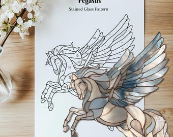 ペガサスのステンドグラス模様、空飛ぶペガサスのサンキャッチャー、馬