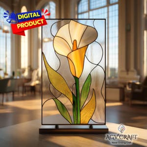 Calla Lily Stained Glass Pattern, Calla Lily Suncatcher, Calla Lily Stained Glass Panel, Home Decor, Handmade PDF Wall Art Gift