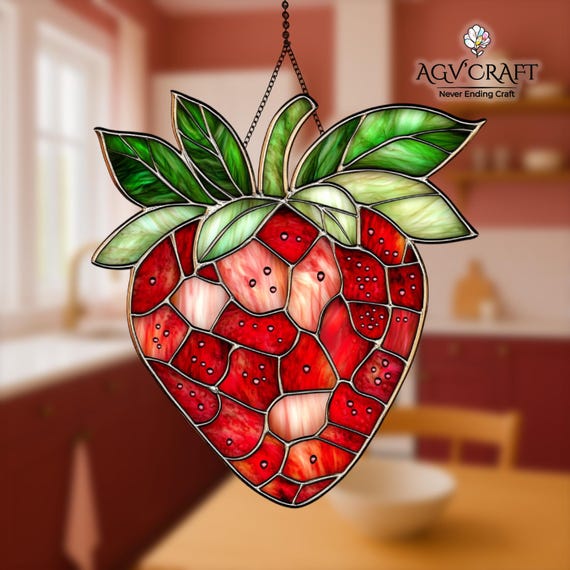 Strawberry ACRYLIC SUNCATCHER ORNAMENT, Stained Glass Style, Home Decor