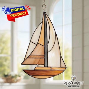 Sailboat Stained Glass Pattern, Sailing Boat Suncatcher, Easy Sailboat Stained Glass, Home Decor, Handmade PDF, Wall Art Gift