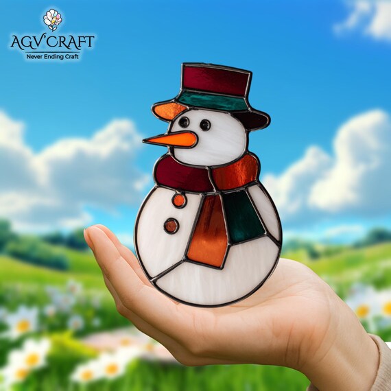 雪だるまステンドグラス模様、雪だるまサンキャッチャー、かわいい