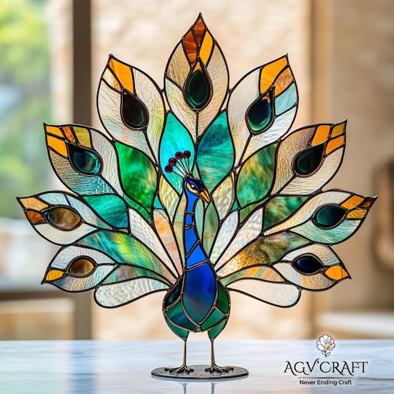 孔雀のステンドグラス模様、孔雀のサンキャッチャー、孔雀の鳥の