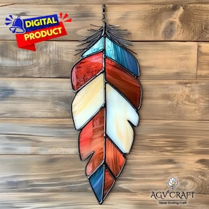 Vitral com estampa de penas em estilo boho, enfeite de janela com penas, vitral colorido com penas, decoração para casa, vitral faça você mesmo, presente de arte para parede