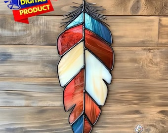 Motif de vitrail plume bohème, attrape-soleil plume, vitrail plume coloré, décoration d'intérieur, vitrail bricolage, cadeau d'art mural