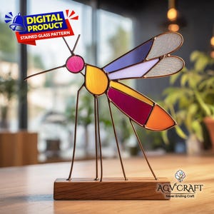 Mosquito glas-in-loodpatroon, mug Suncatcher-sjabloon, woondecoratie, DIY handgemaakt voor cadeau, kunst aan de muur