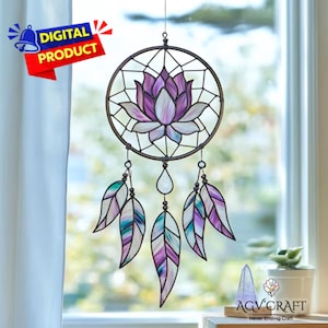 Dromenvanger glas-in-loodpatroon, lotusbloem suncatcher (pdf-patroon), boho suncatcher, woondecoratie, kunst aan de muur cadeau