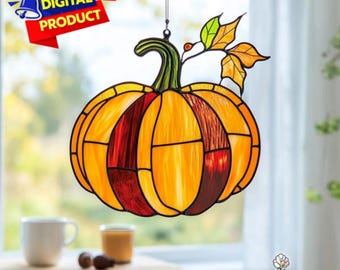 Kürbis-Buntglasmuster, Herbst-Suncatcher, Kürbis-Herbst-Buntglasmuster, Wohnkultur-Glas, DIY-Buntglas, Wand-Kunst-Geschenk