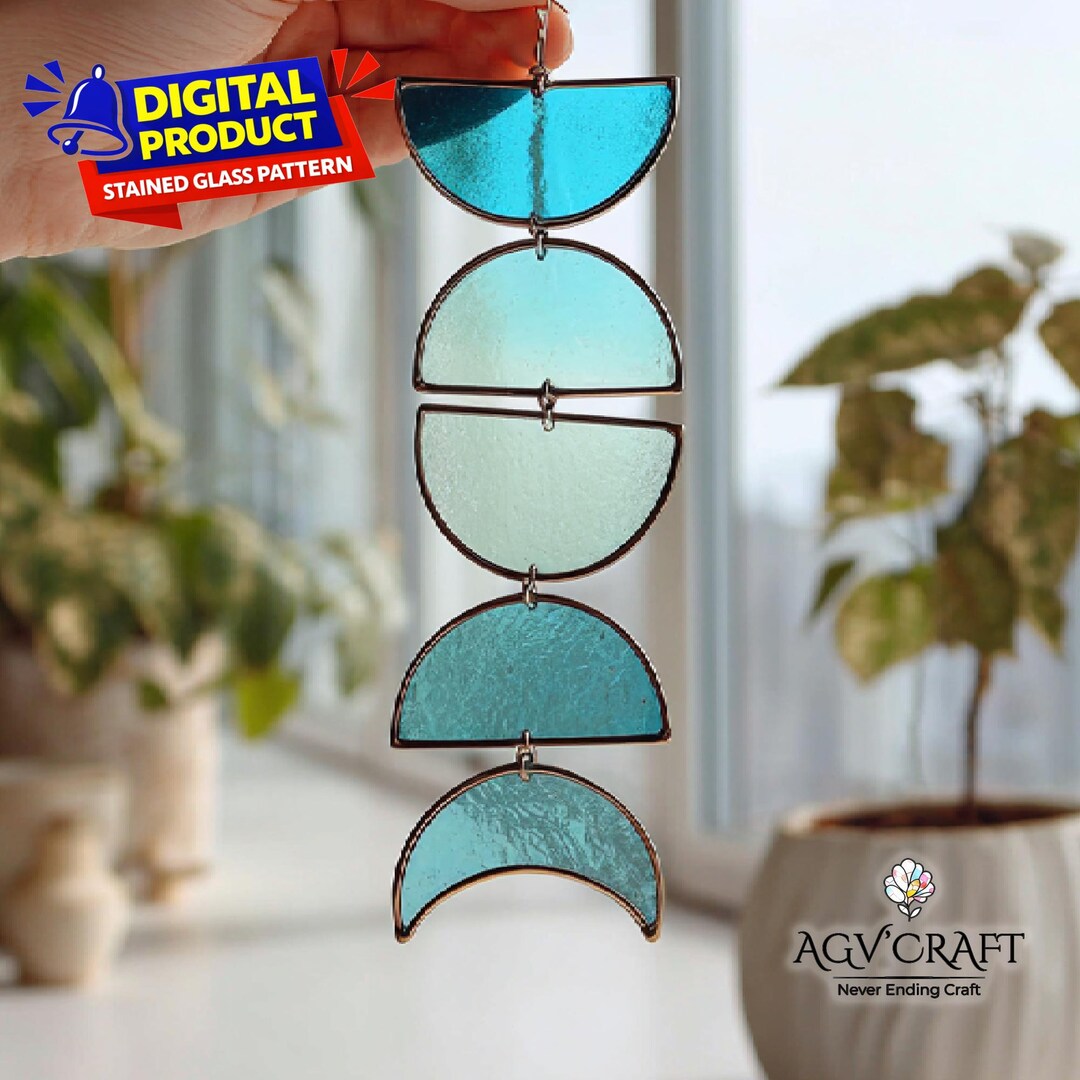 Moon Phases Stained Glass Pattern, Moon Suncatcher Design, Home Decor ...