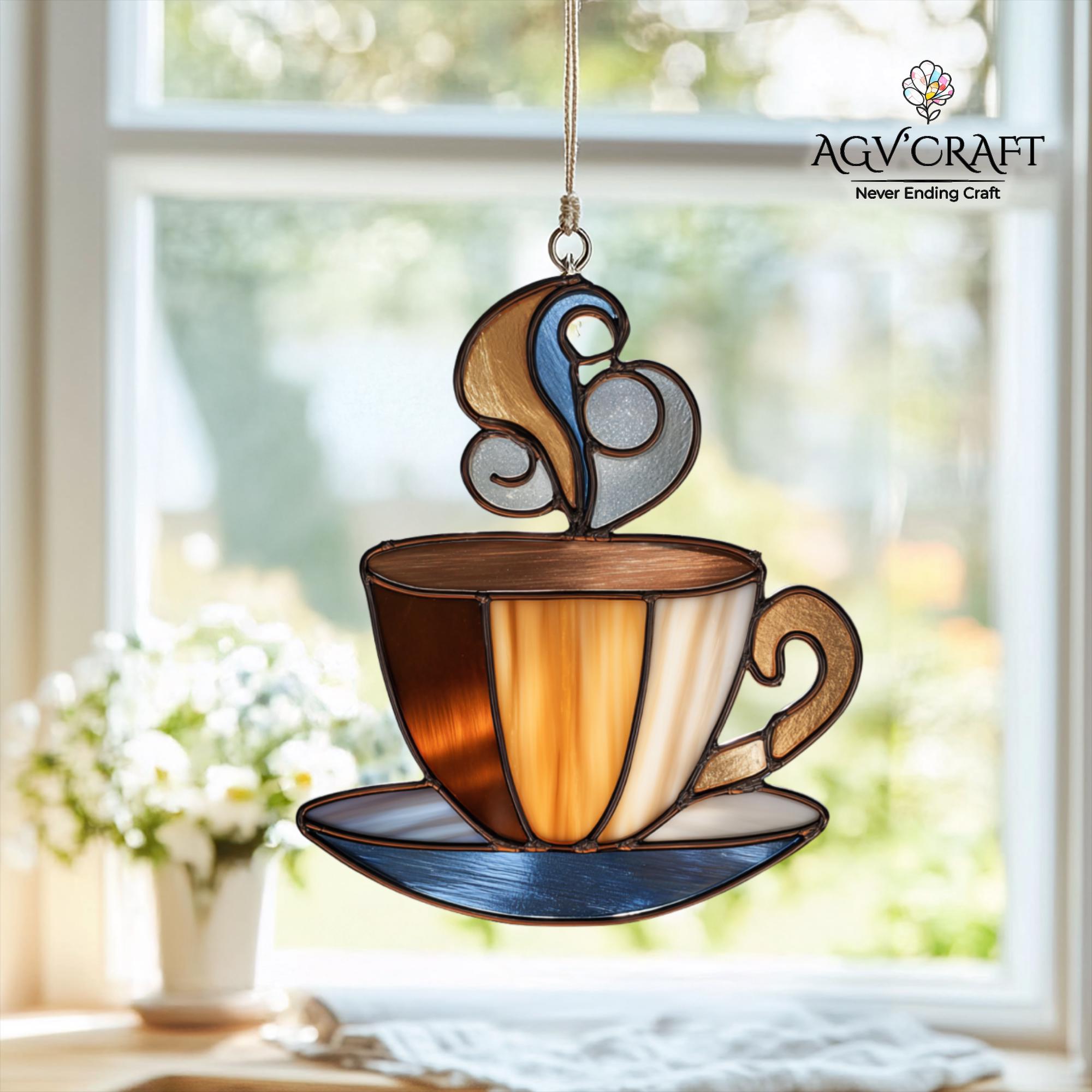 Cup of Coffee Stained Glass Pattern, Drink Suncatcher, Coffe Stained ...
