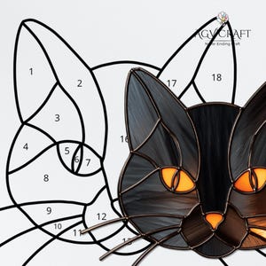 Black Cat Face Stained Glass Pattern, Halloween Suncatcher (PDF Pattern ...