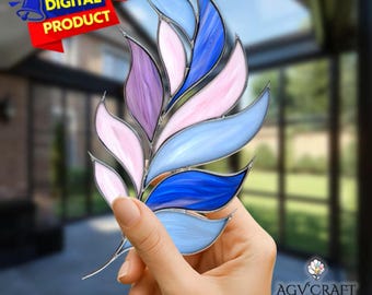 Modèle de vitrail plume, modèle de vitrail plume bohème, attrape-soleil plume, décoration d'intérieur en verre, vitrail bricolage, cadeau d'art mural