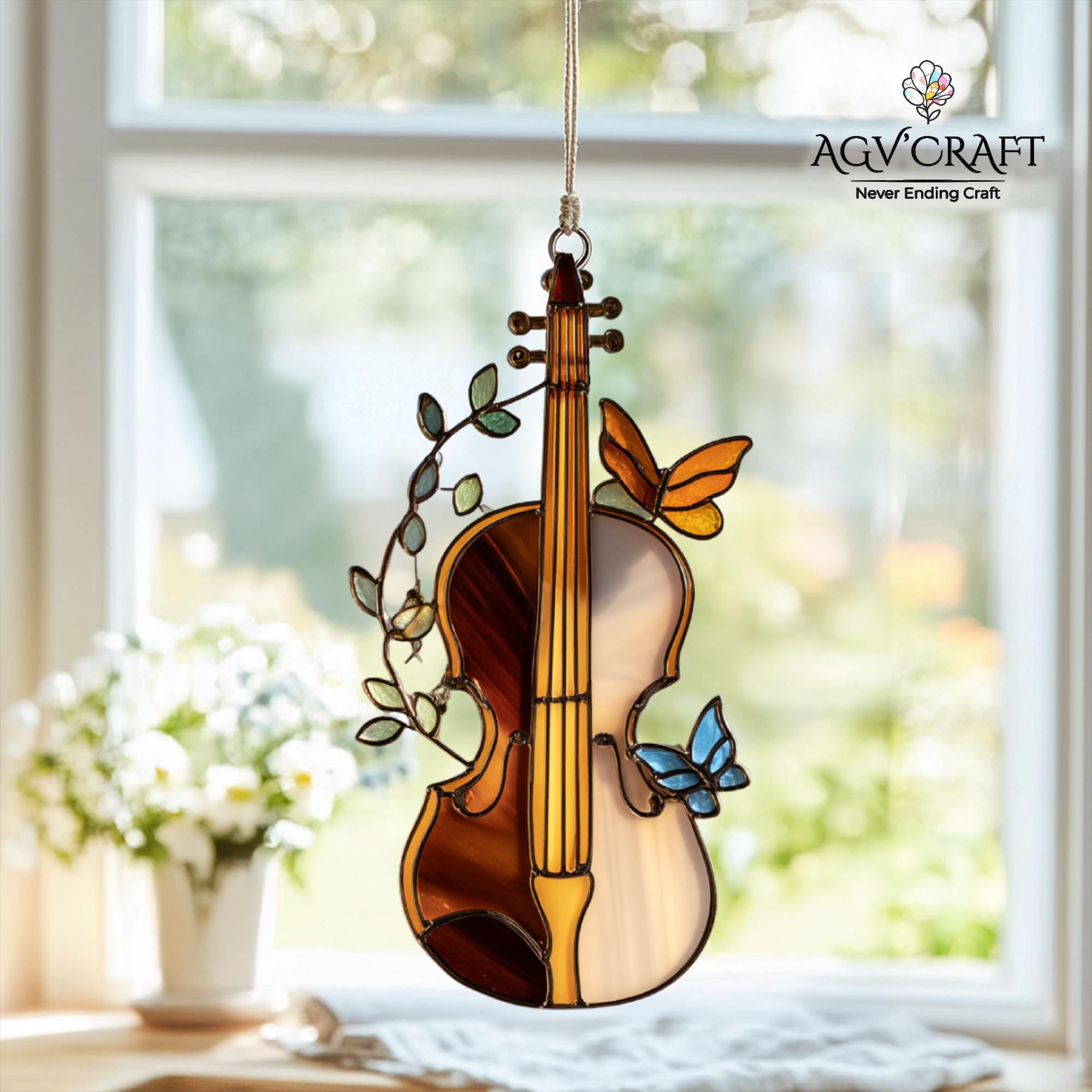 アメリカ ステンドグラス Violinヴァイオリン グラスマスターズ社アールデコ アメリカ ステンドグラス Violinヴァイオリン グラスマスターズ社