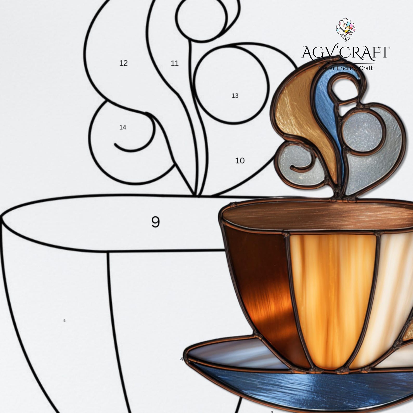 Cup of Coffee Stained Glass Pattern, Drink Suncatcher, Coffe Stained ...