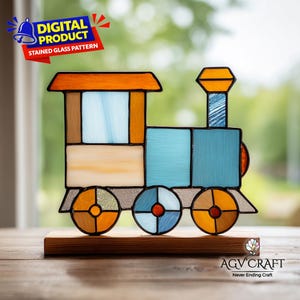 Train Engine Stained Glass Pattern, Train Suncatcher Template, Home Decor, DIY Handmade For Gift, Wall Art