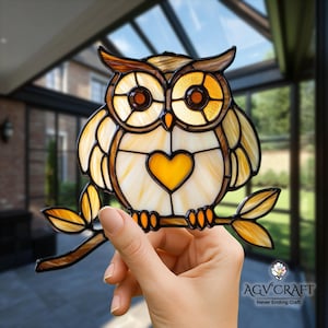 Owl Stained Glass Pattern, Cute Owl Stained Glass Pattern, Suncatcher Owl, Home Decor Glass, DIY Stained Glass, Wall Decor Gift